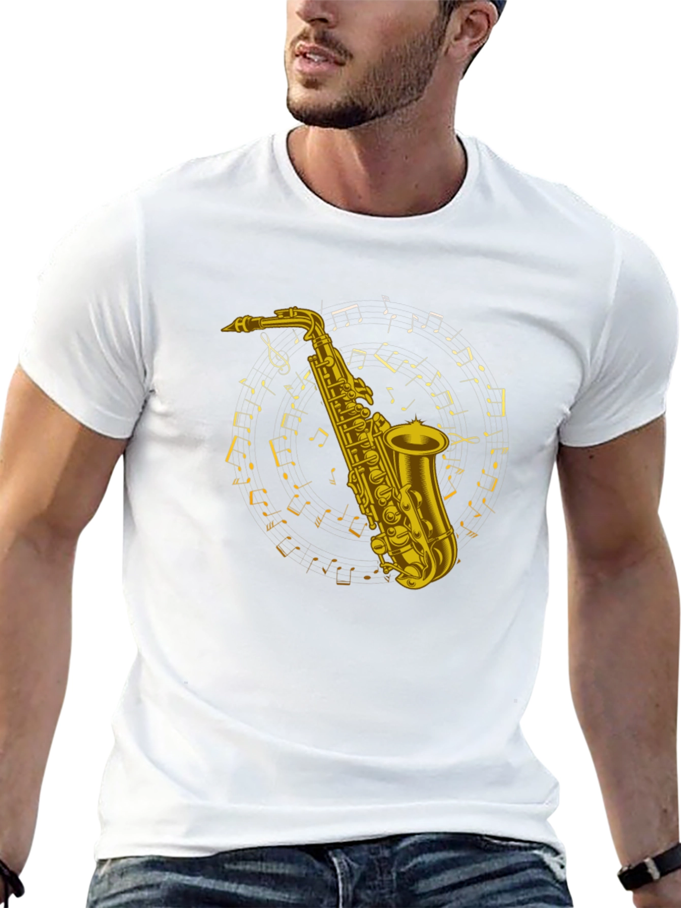 Saxophone Music Notes Graphic Tee - Black
