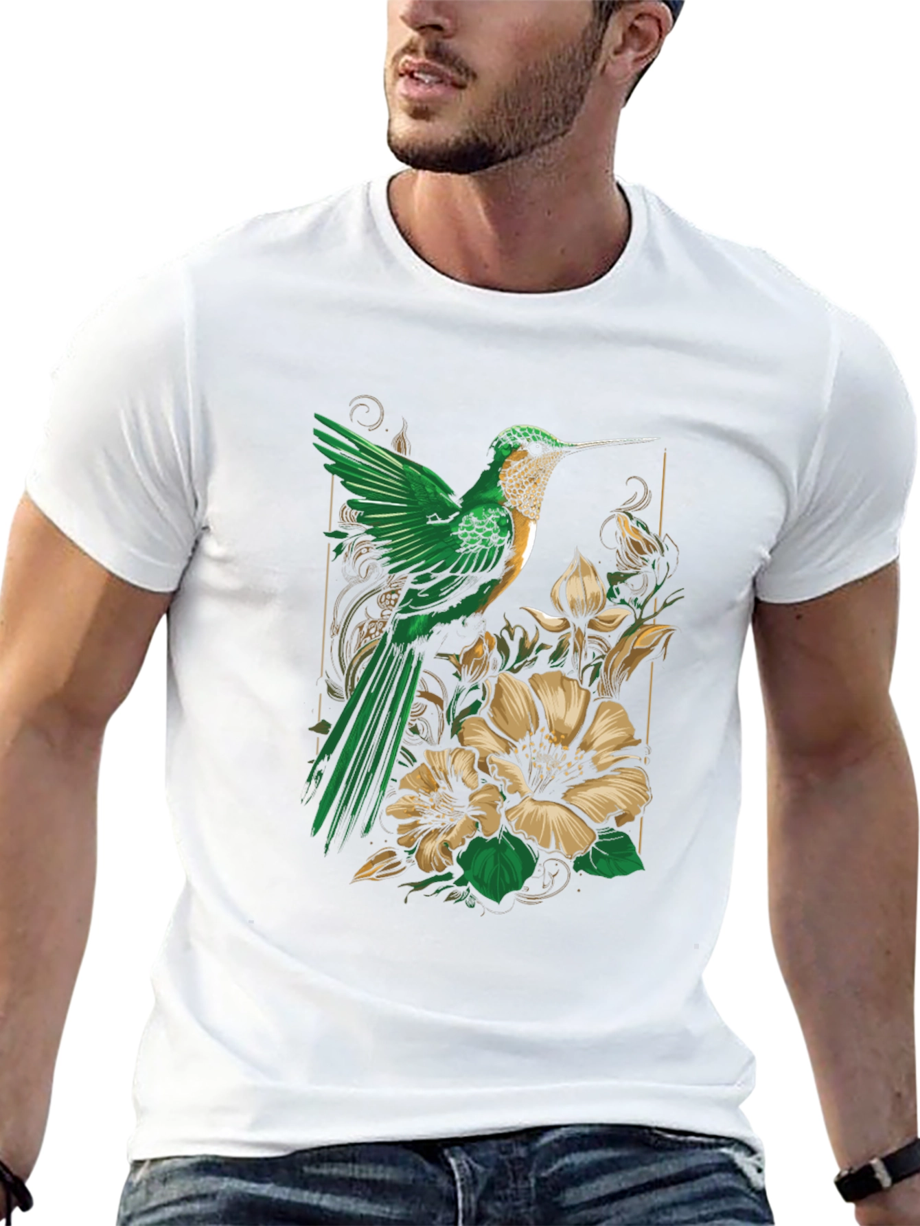 Hummingbird Floral Graphic Tee - Nature Inspired Style