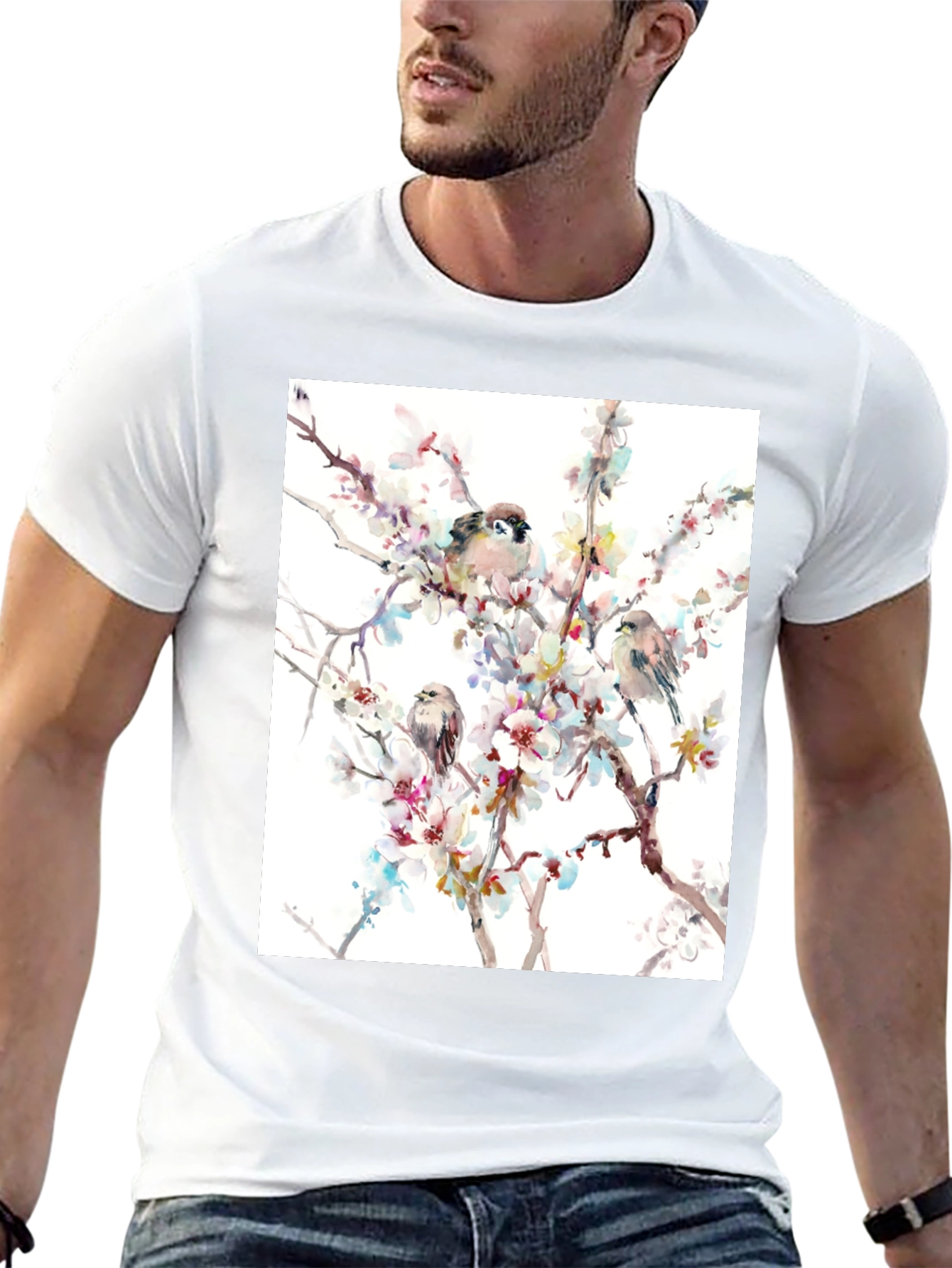 Birds on Blossom Branch Graphic T-Shirt