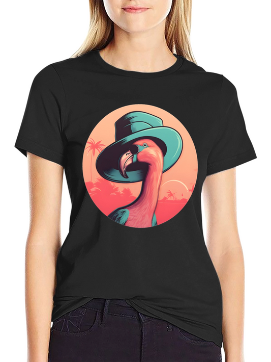 Flamingo in Hat Graphic Tee - Tropical Vacation Style