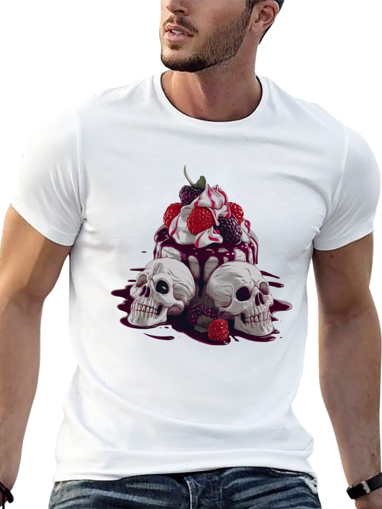 Skull & Berries Graphic Tee - Edgy Casual Wear
