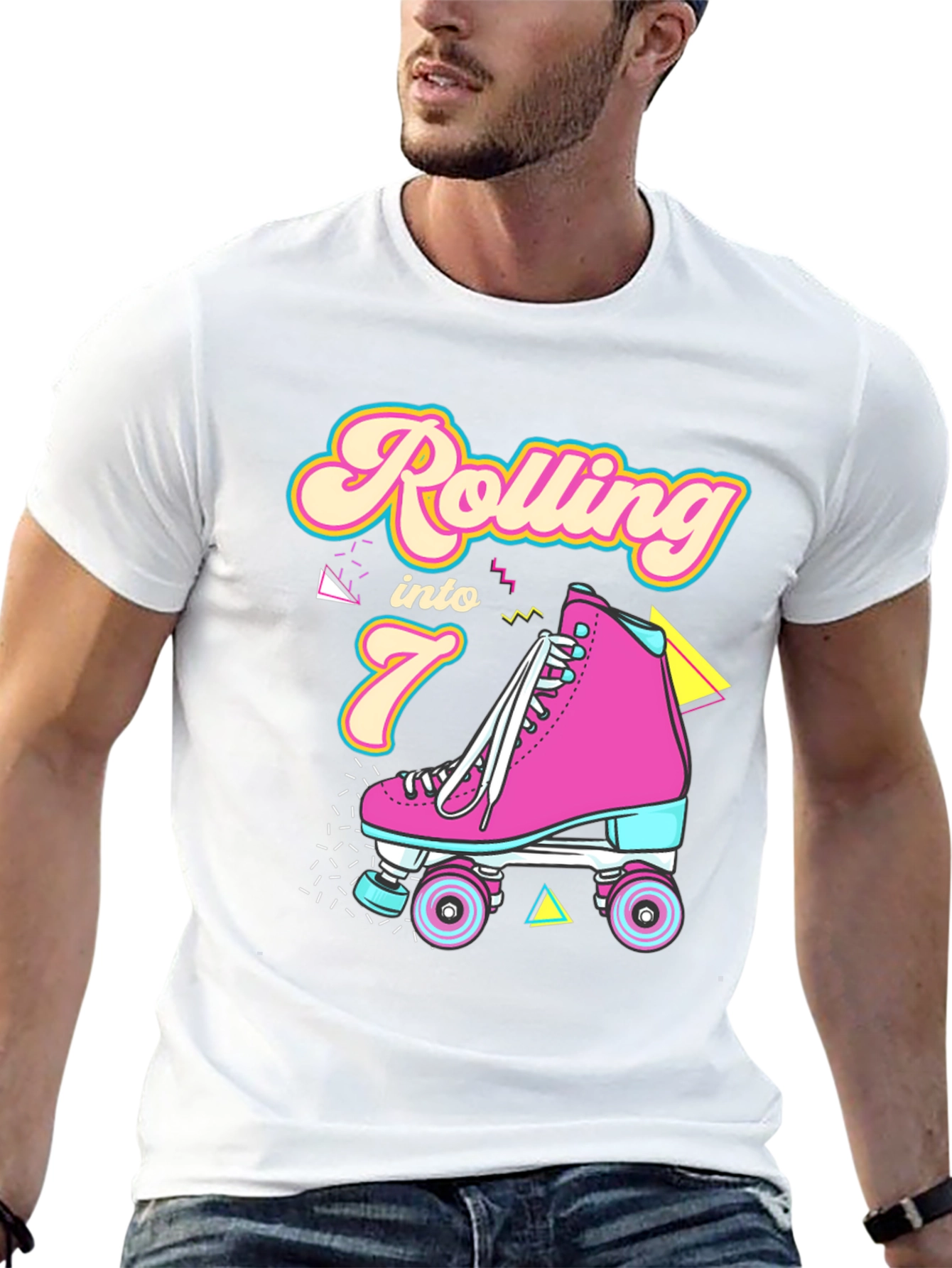 Retro Rolling Into 7th Birthday T-Shirt