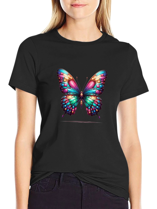 Colorful Butterfly Graphic Tee - Stylish Black Shirt