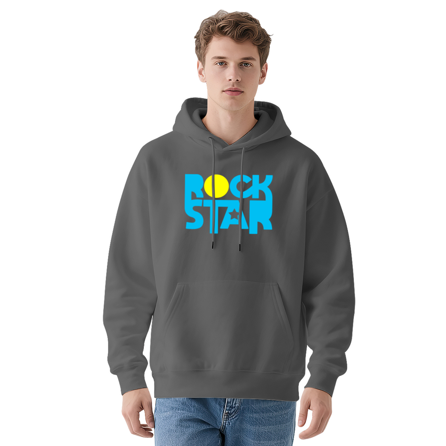 Bold Rock Star Color Block Letter Hoodie, Music Fan Trendy Cozy Street Sweatshirt