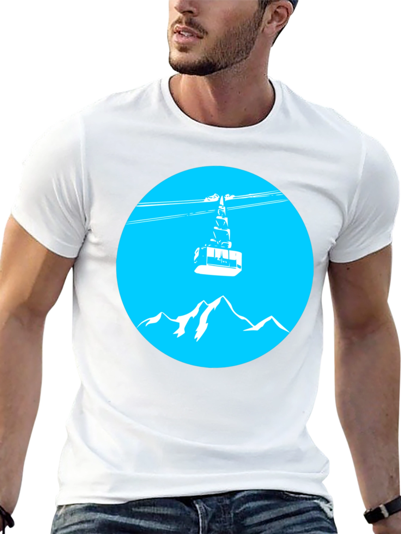 Mountain Gondola Graphic Tee - Black Cotton T-Shirt