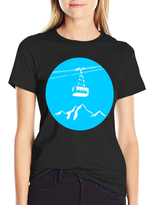 Mountain Gondola Graphic Tee - Black Cotton T-Shirt