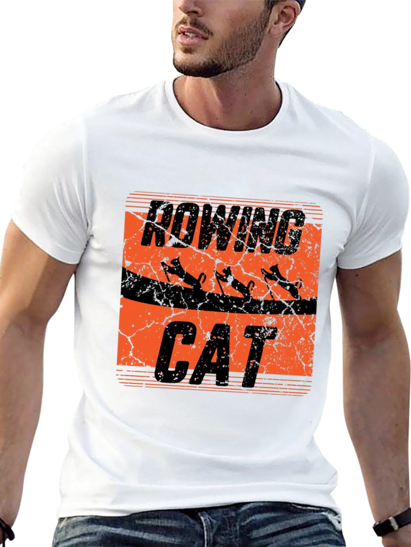 Rowing Cat T-Shirt - Unique Graphic Tee
