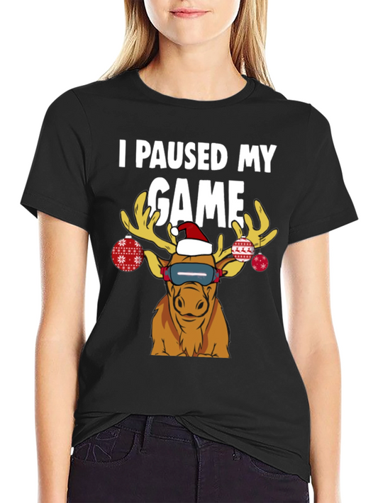 I Paused My Game Funny Christmas Moose T-Shirt