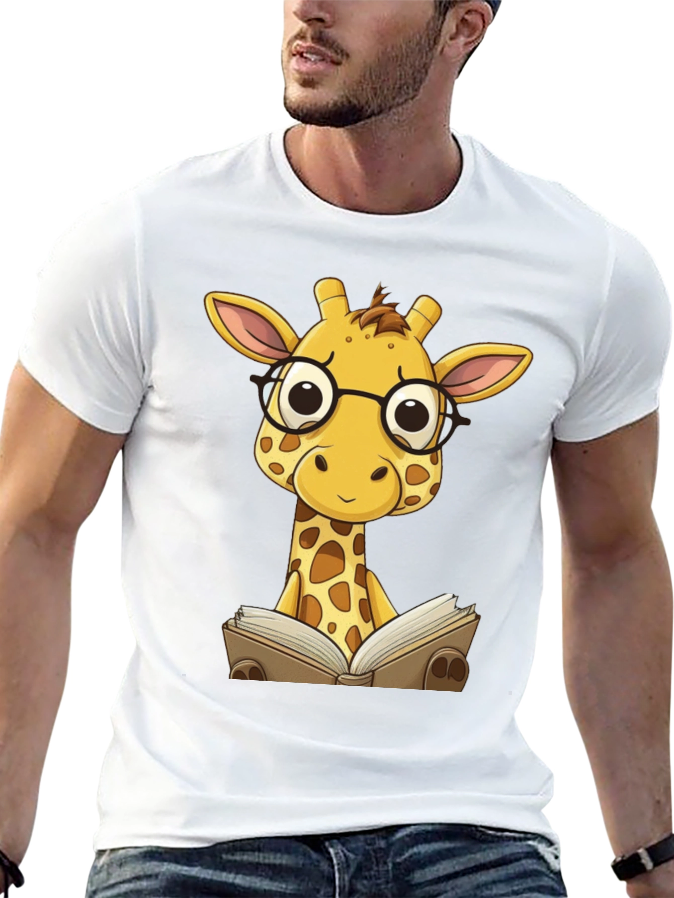 Giraffe Reading Black T-Shirt