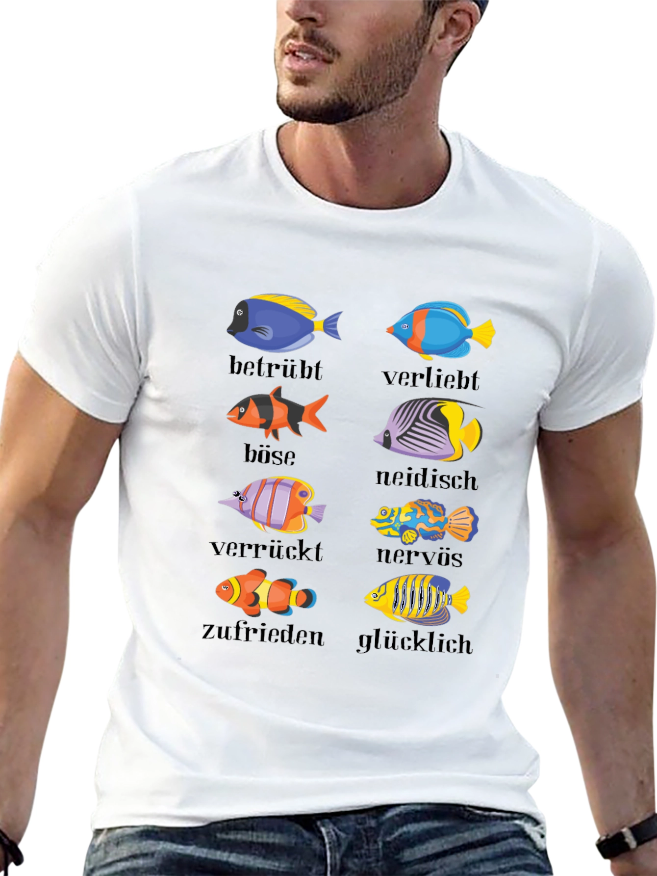 Humorous Emotion Fish Graphic T-Shirt - German Text