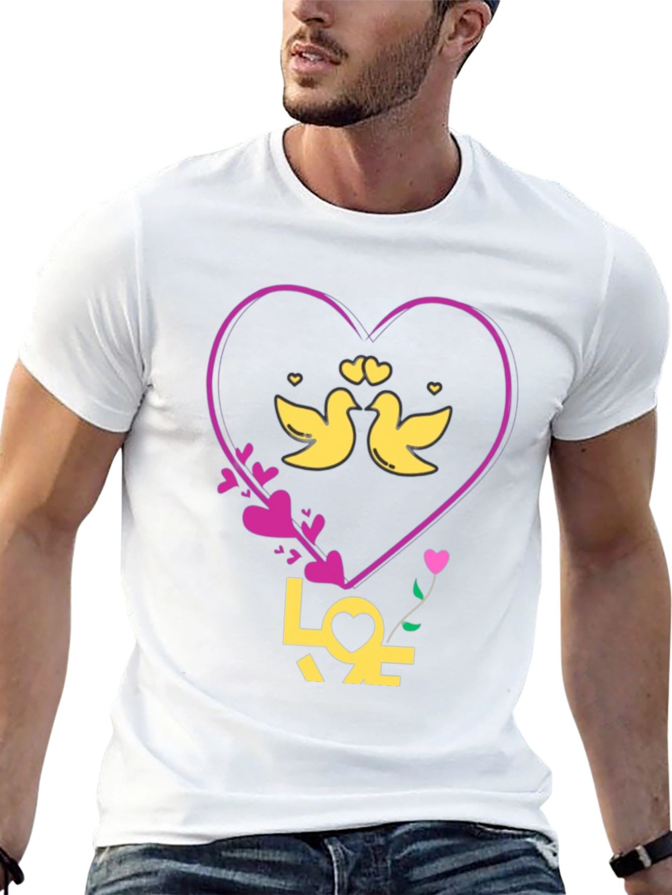 Love Birds Graphic Tee - Heart Design