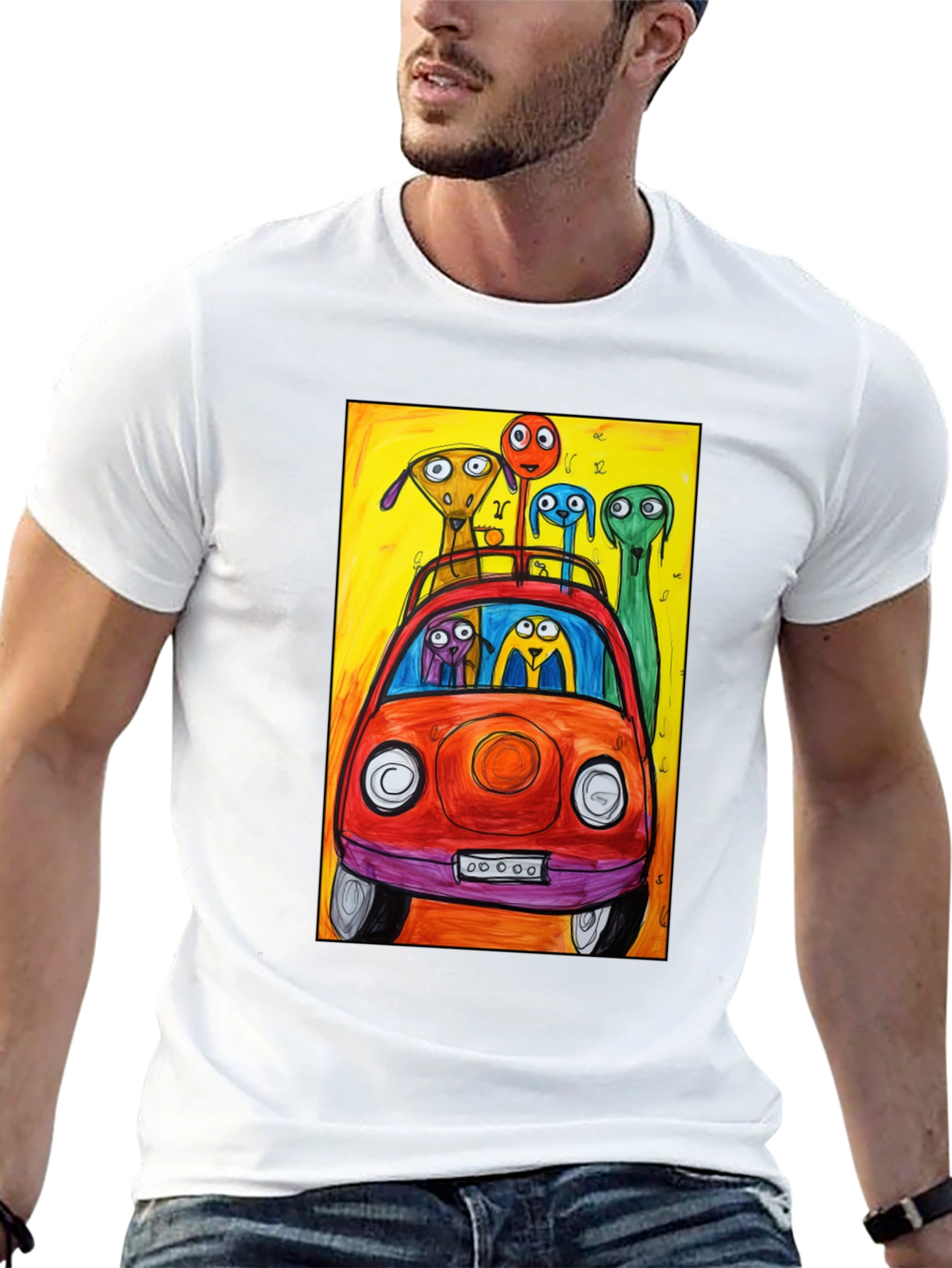 Cartoon Car Ride T-Shirt - Quirky Art Tee
