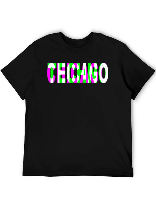 Chicago Glitch Graphic T-Shirt - Black Crew Neck