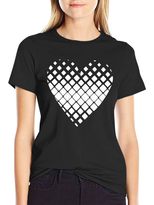 Modern Grid Heart Black T-Shirt