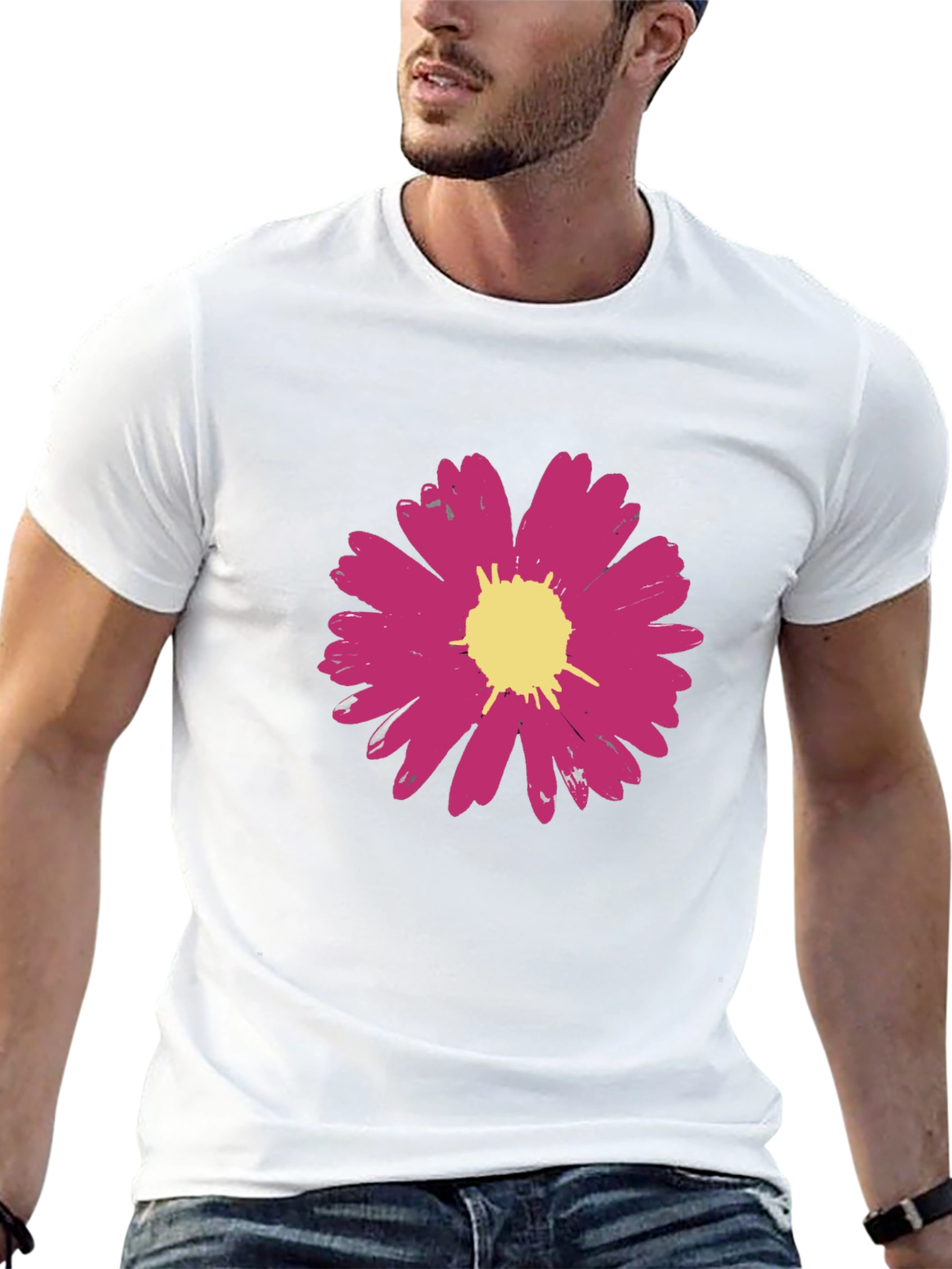Pink Flower Graphic Black T-Shirt