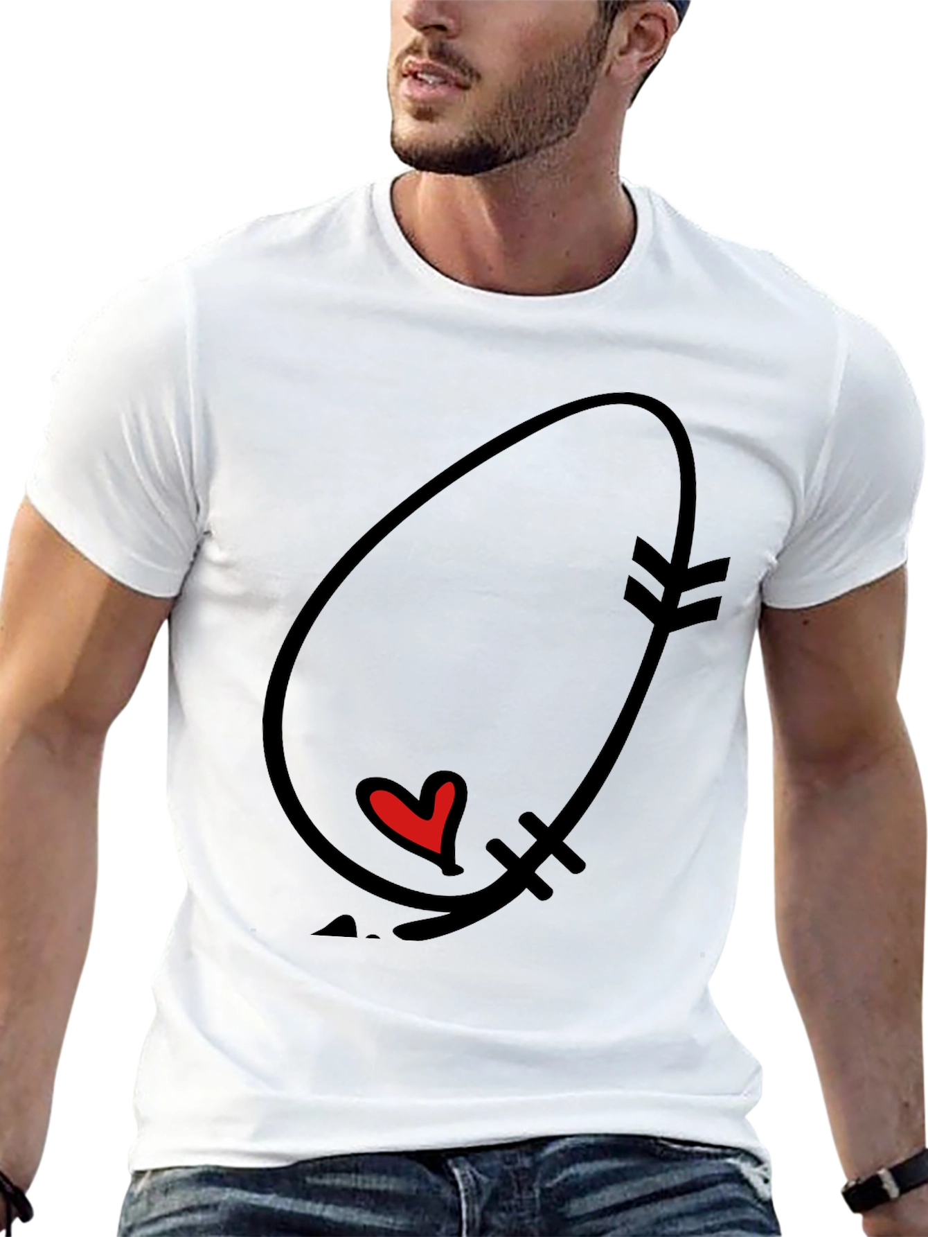Heart Arrow Graphic Tee - Black Cotton Casual T-Shirt