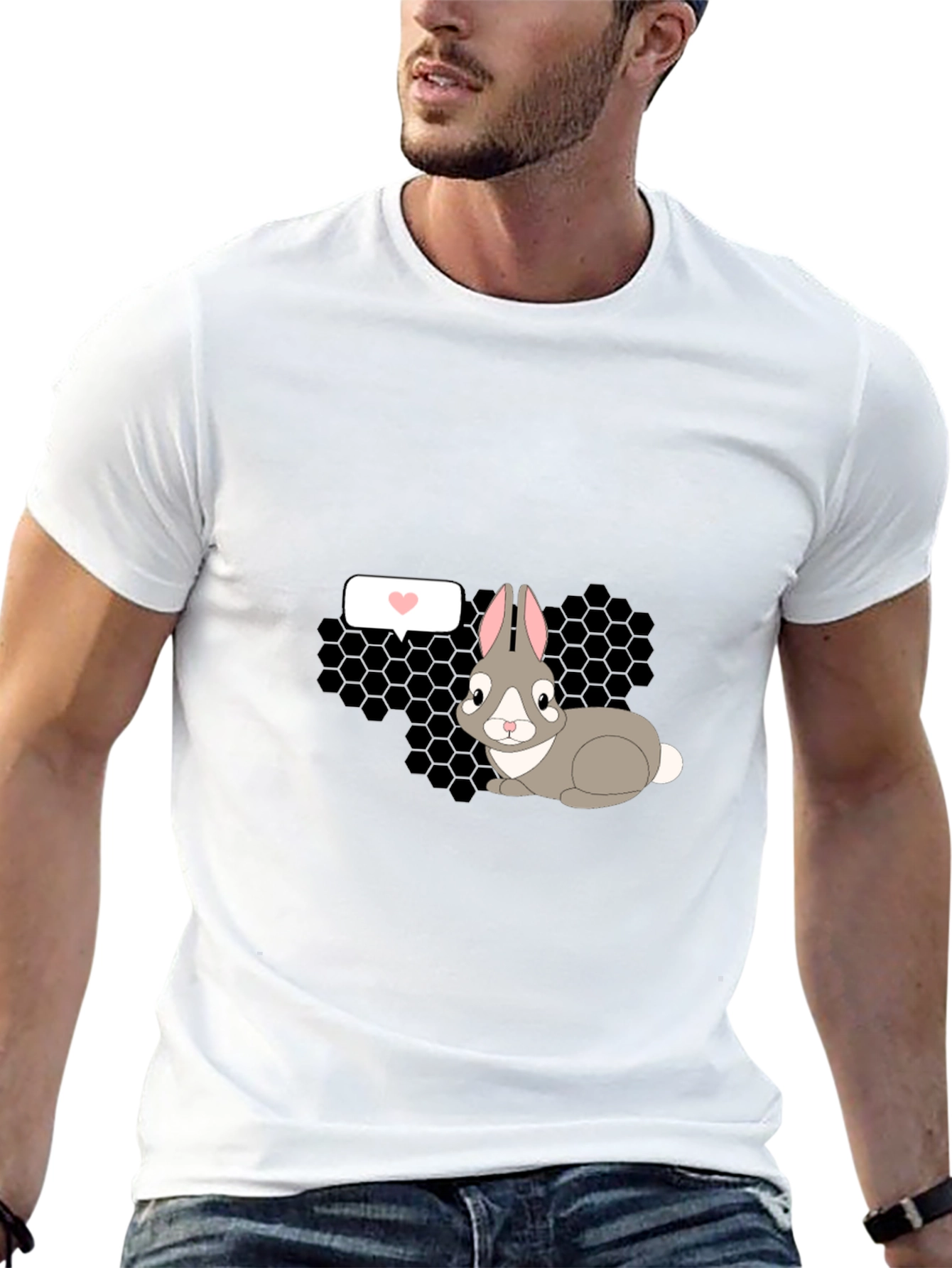 Cute Rabbit Graphic Tee - Black Casual T-Shirt