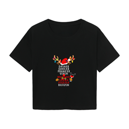 Funny Reindeer Alcohol List Xmas Party Graphic Crop Tee