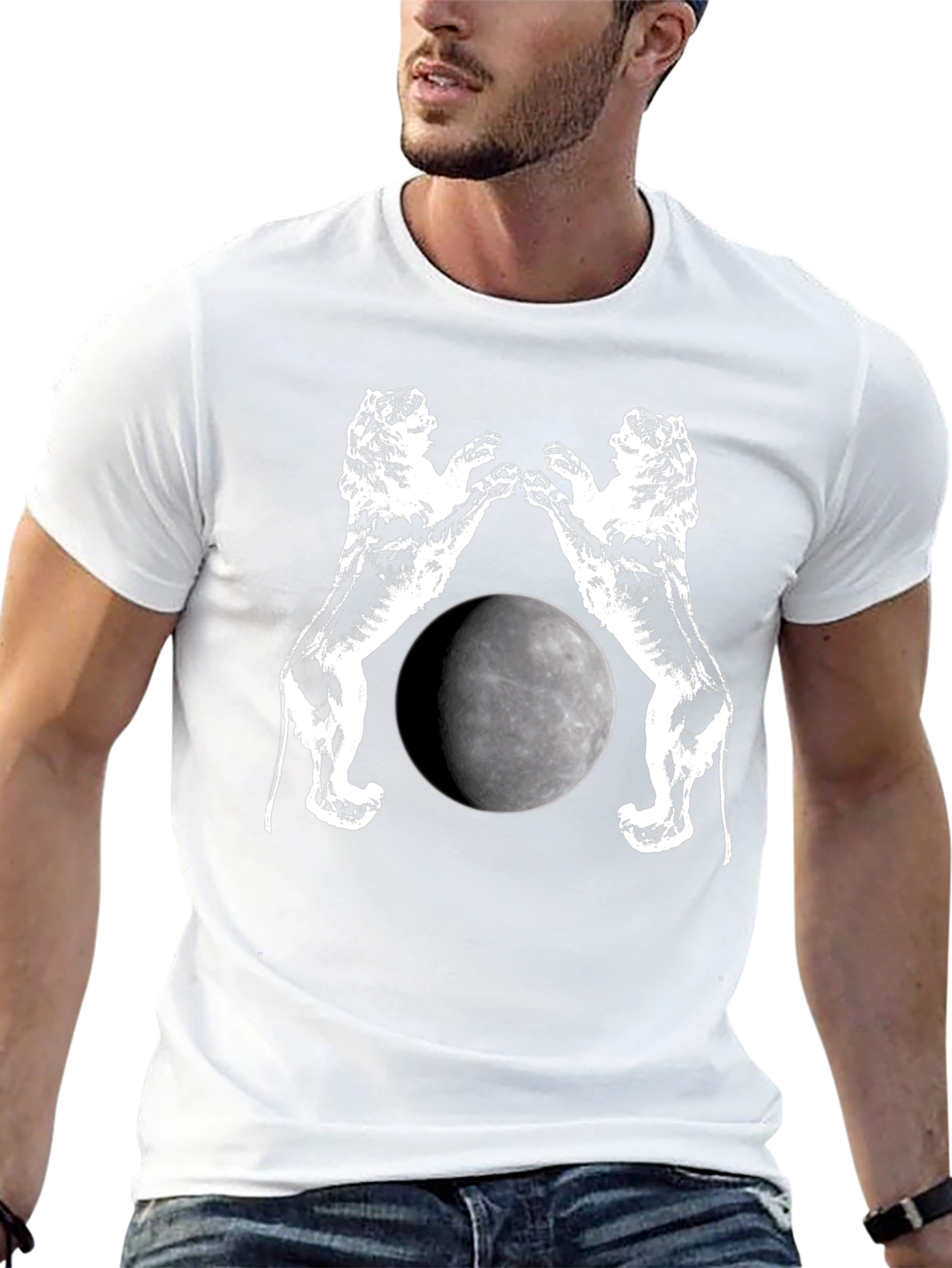 Two Lions Moon T-Shirt Graphic Black