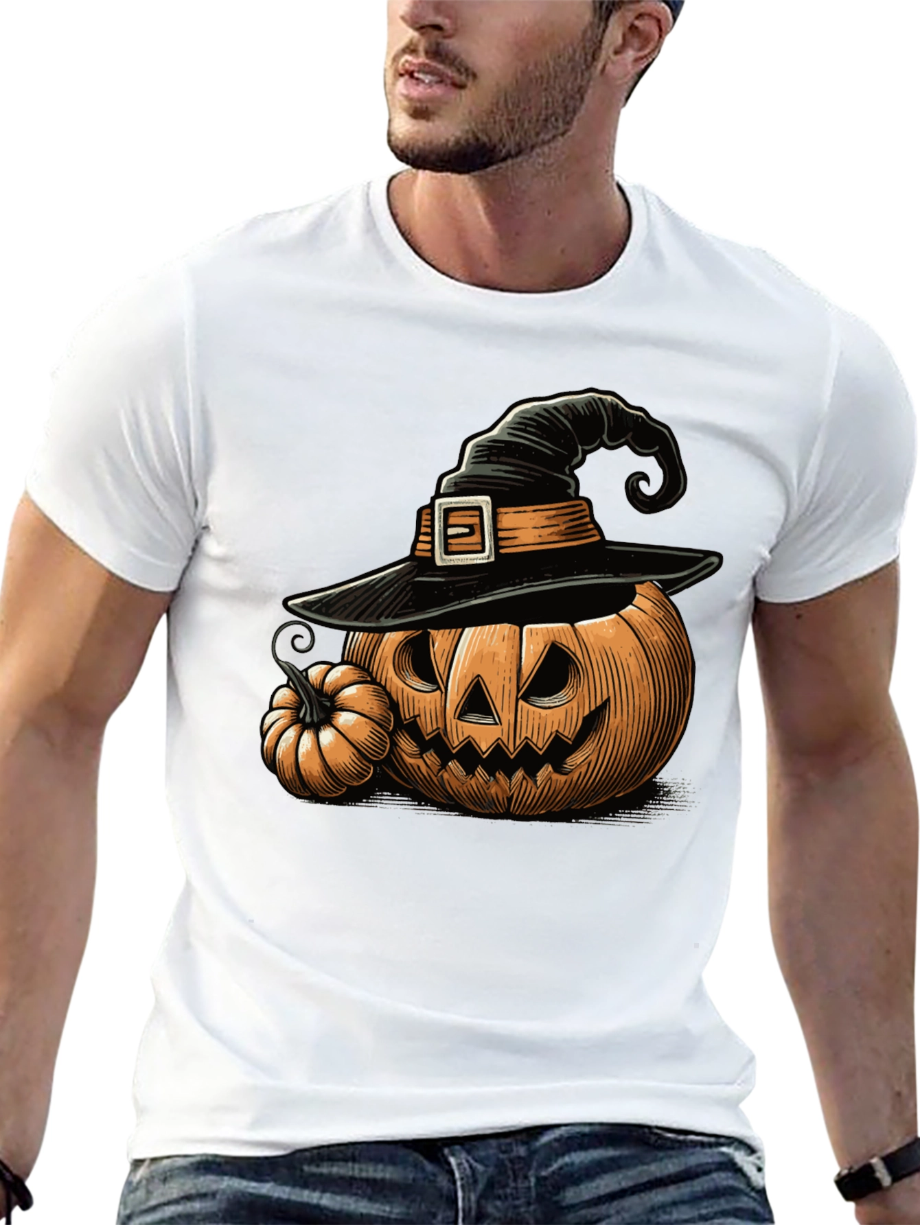 Halloween Pumpkin Witch Hat Graphic Tee