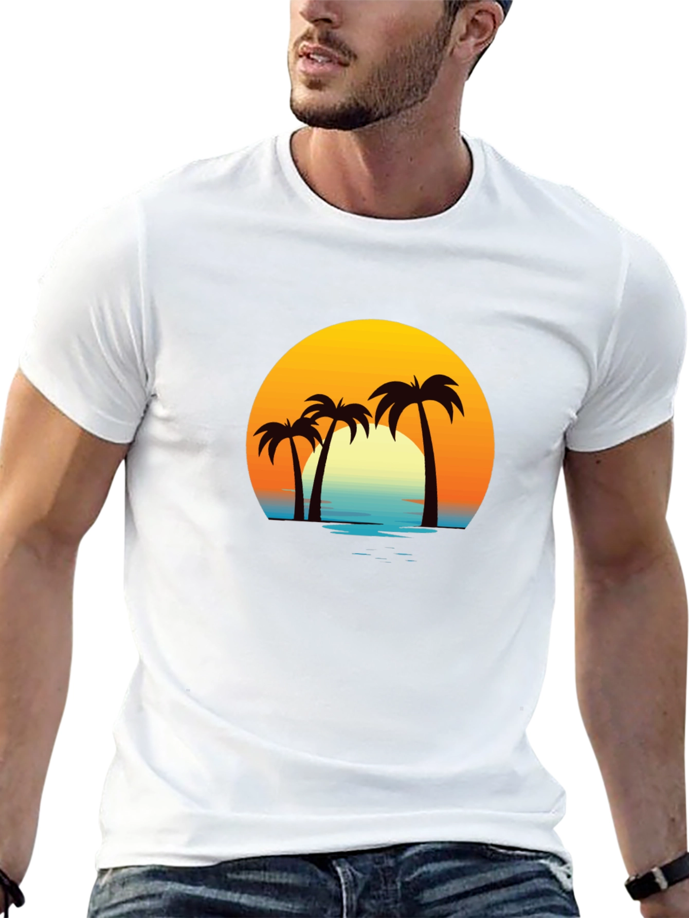Tropical Sunset Palm Tree Graphic T-Shirt