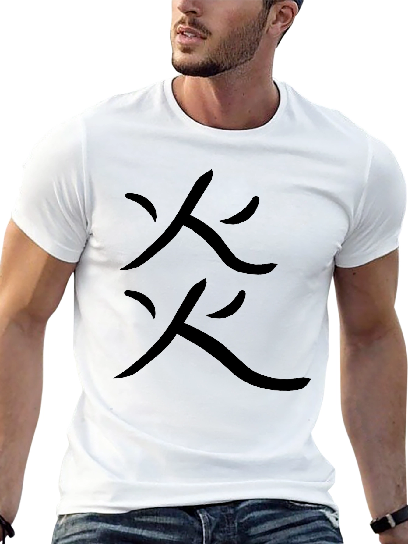 Black T-Shirt with Fire Symbol Design