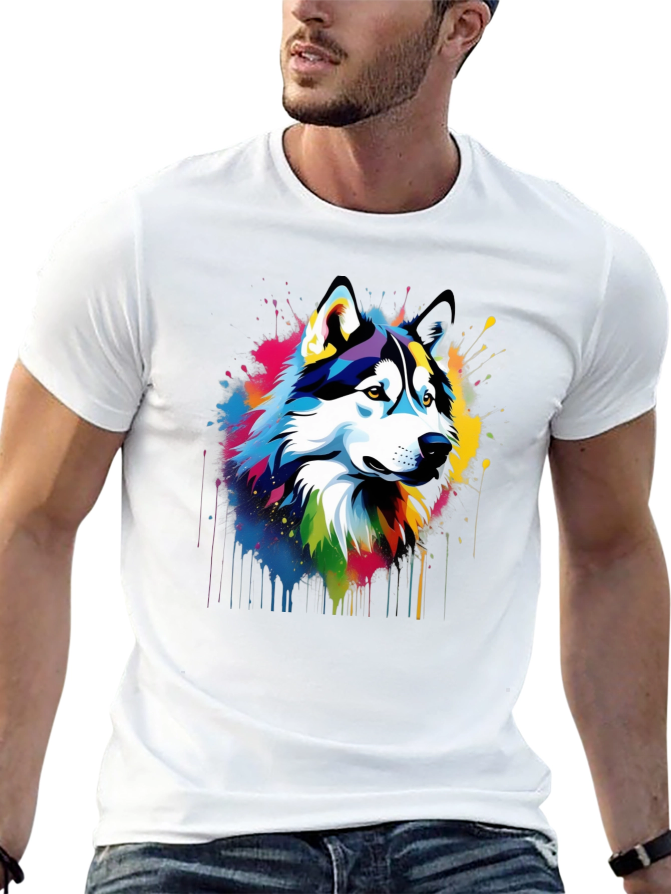 Vibrant Husky Graphic Tee - Mens Black T-Shirt