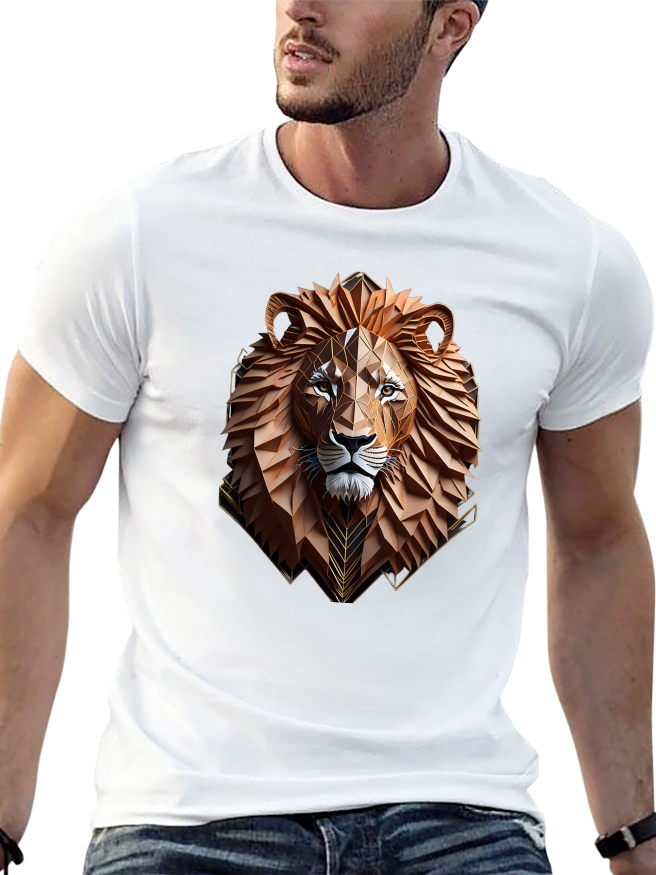 Geometric Lion Graphic Tee - Stylish Mens T-Shirt
