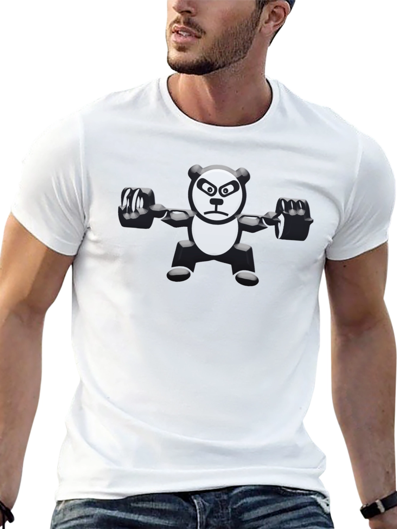 Weightlifting Panda Graphic Tee - Black Cotton