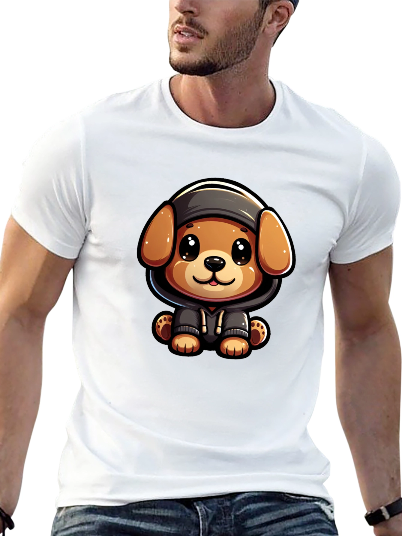 Cute Cartoon Dog in Hoodie T-Shirt