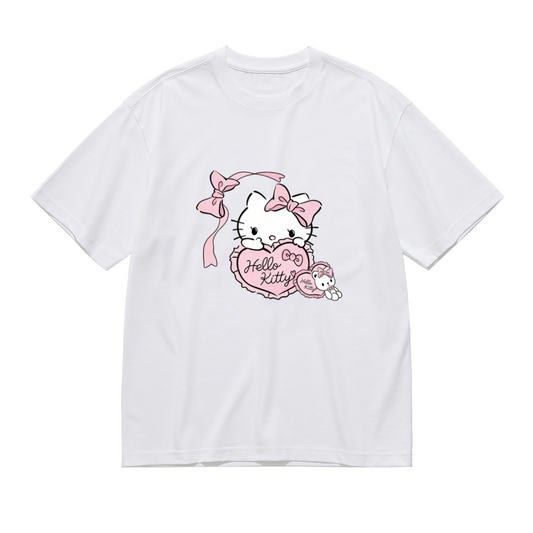 Sweet Heart?Shaped Bow Hello Kitty Girly Plus?Size Women Tee