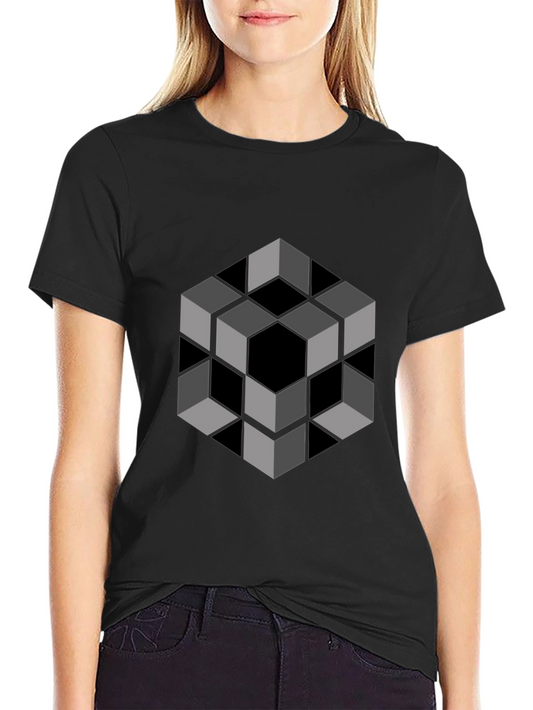 Optical Illusion Cube Graphic Tee - Modern Black Shirt