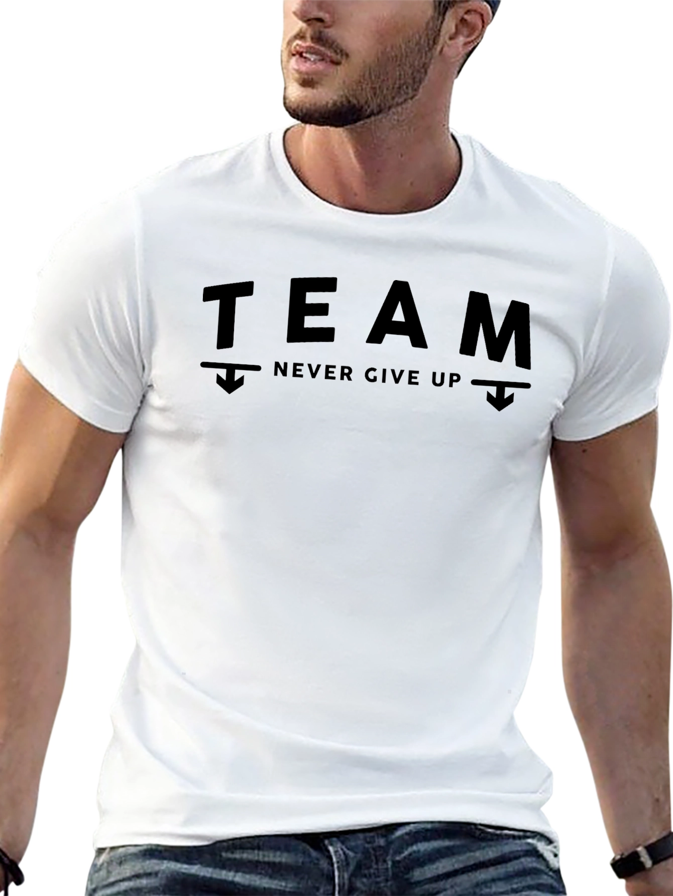 Team Never Give Up Black Graphic T-Shirt