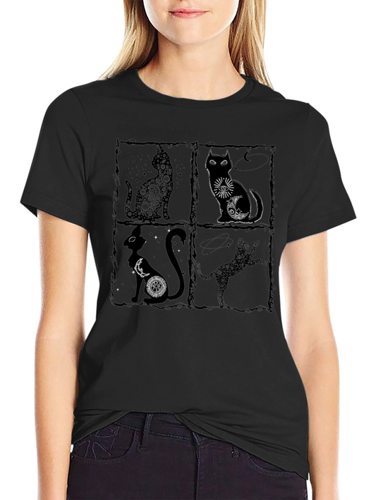 Mystic Cats Black T-Shirt - Unique Celestial Cat Design