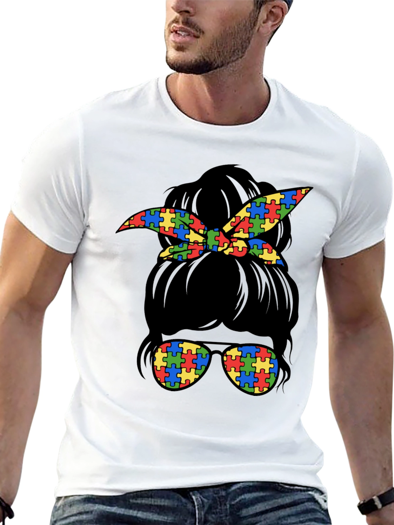 Autism Awareness Messy Bun T-Shirt