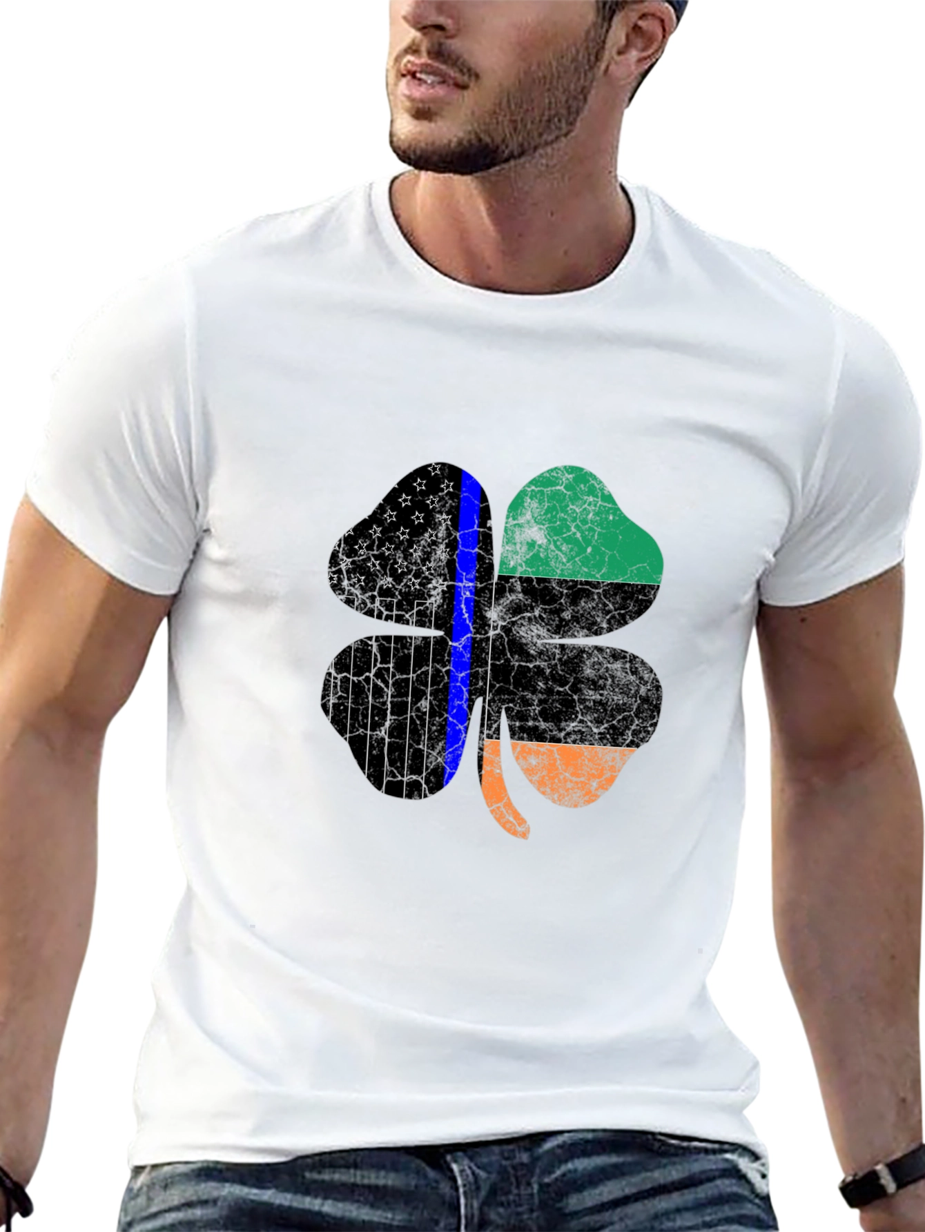 St Patricks Day Shamrock Thin Blue Line Mens T-Shirt