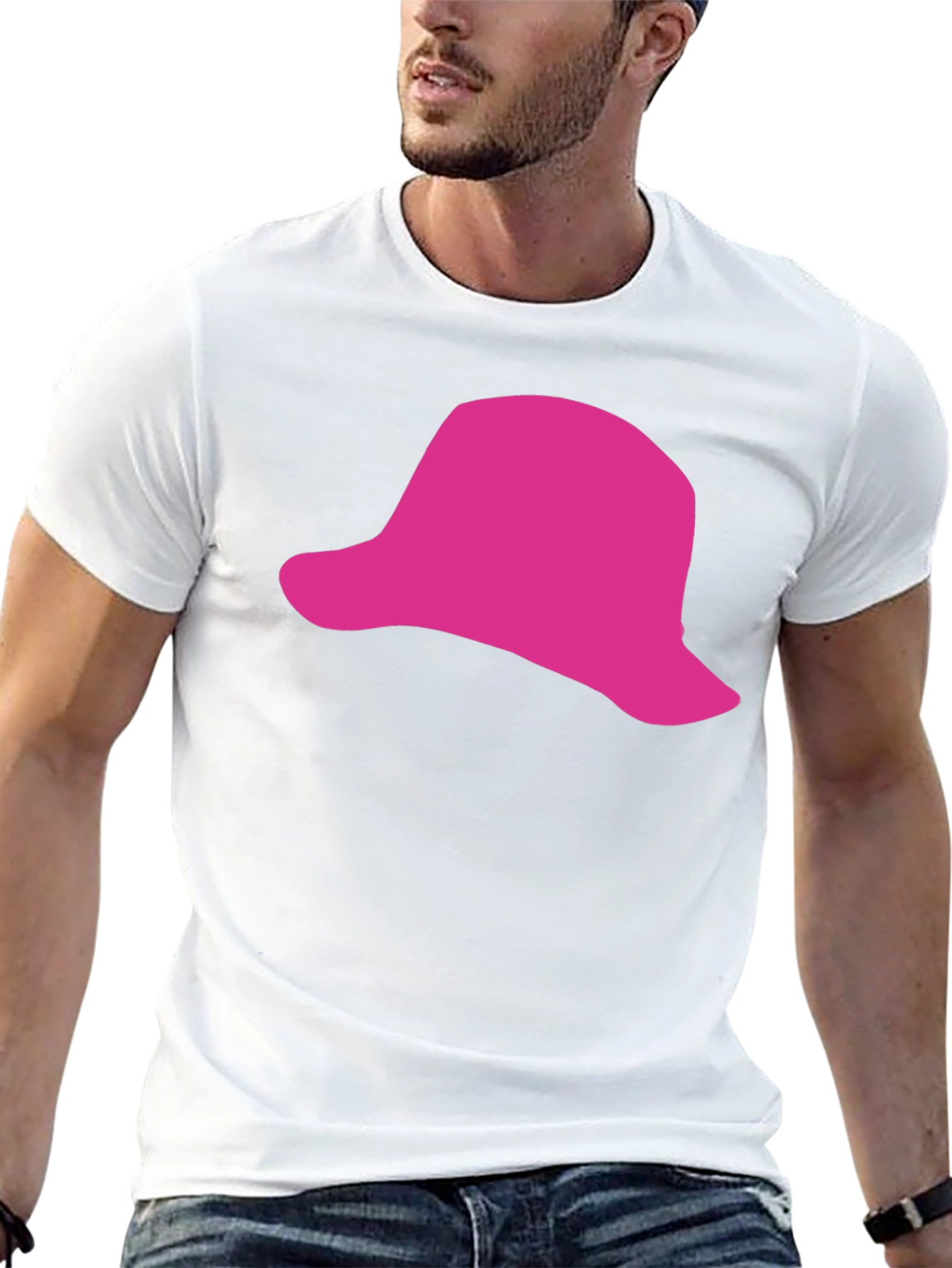 Pink Hat Graphic Black T-Shirt - Casual Style