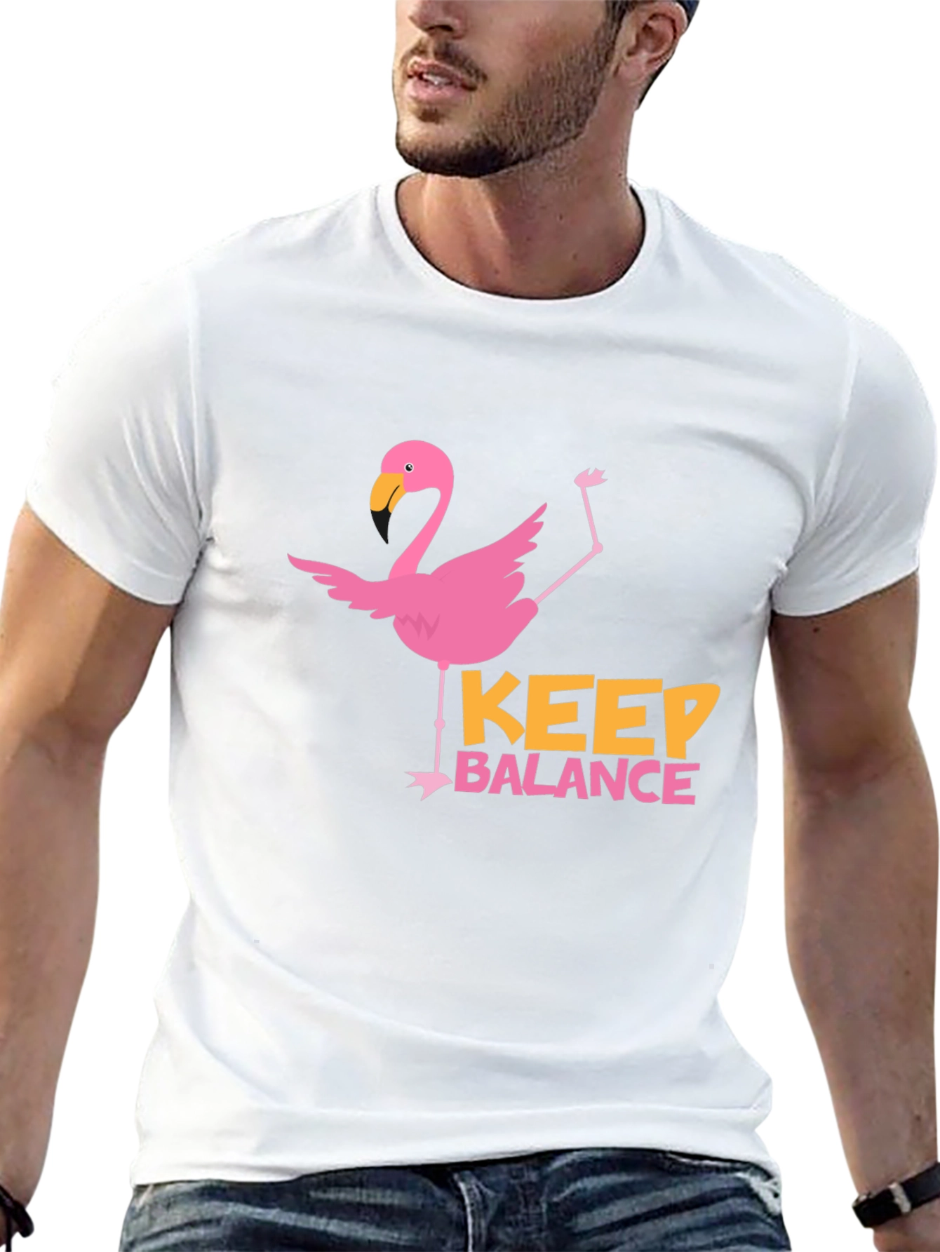Flamingo Keep Balance Graphic Black T-Shirt