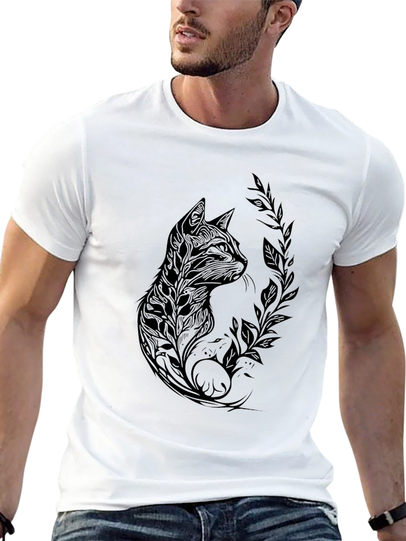 Mens Black Cat Graphic Tee