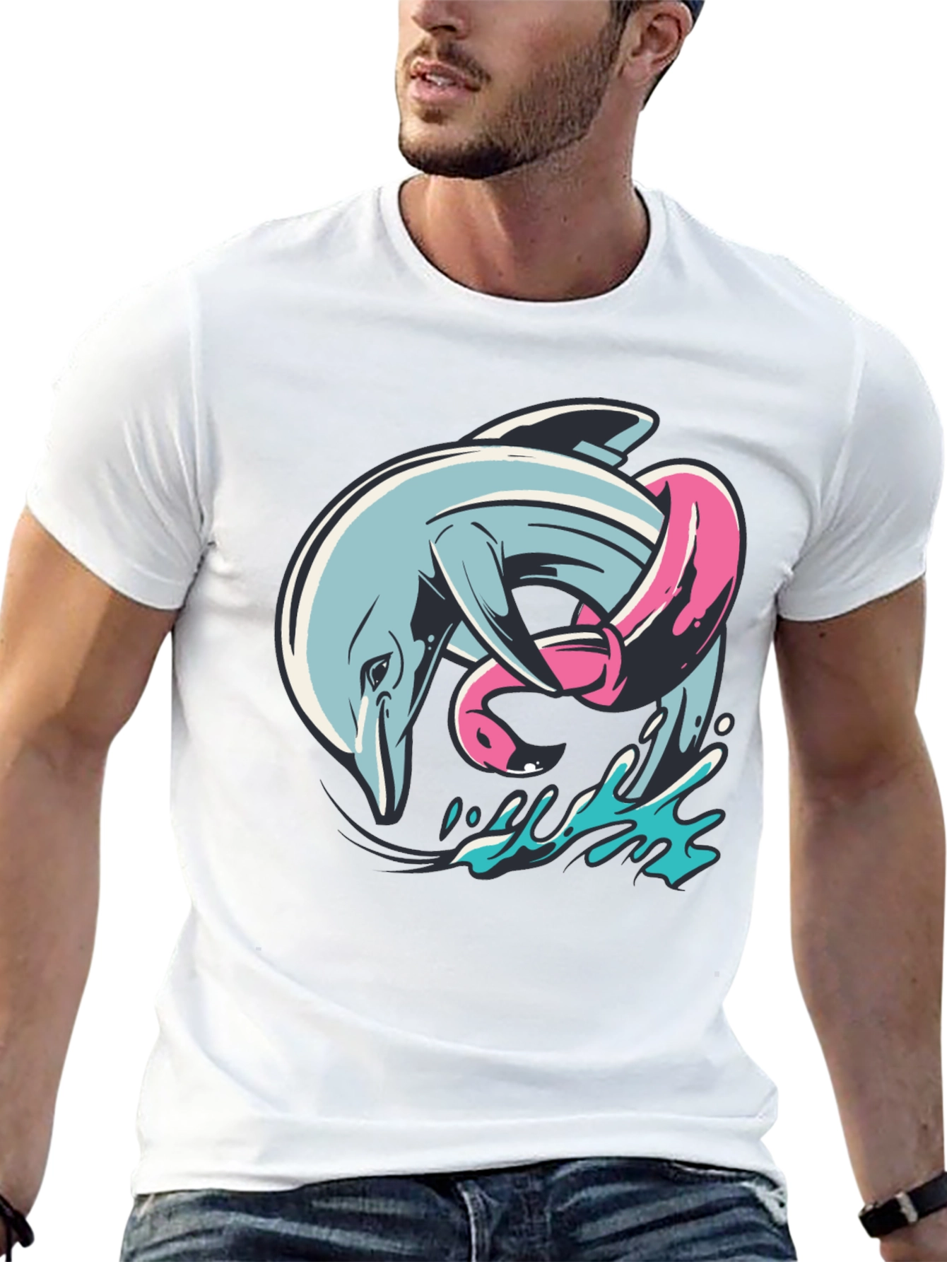 Dolphin & Flamingo T-Shirt - Unique Graphic Tee