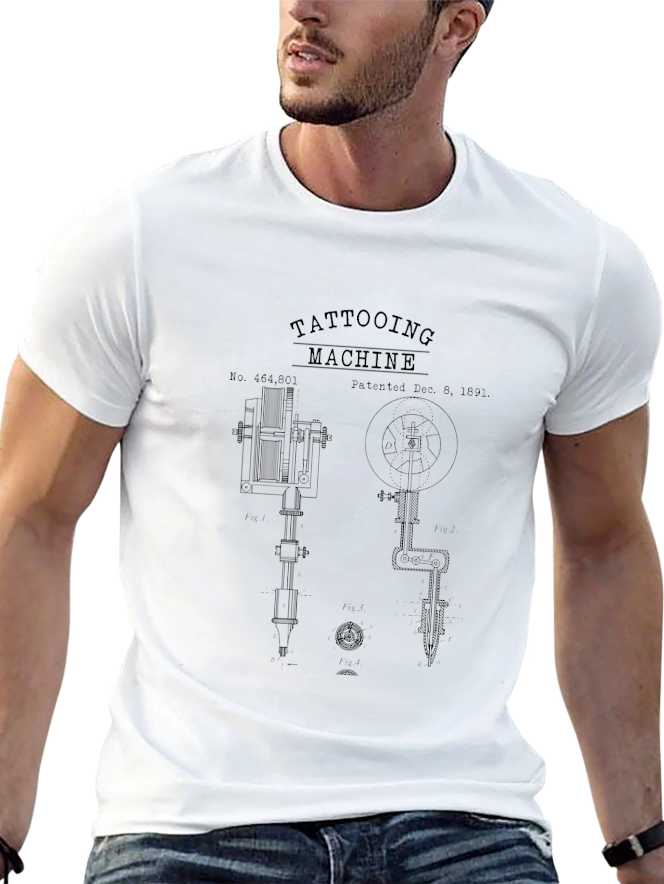 Tattooing Machine Patent Print Black T-Shirt