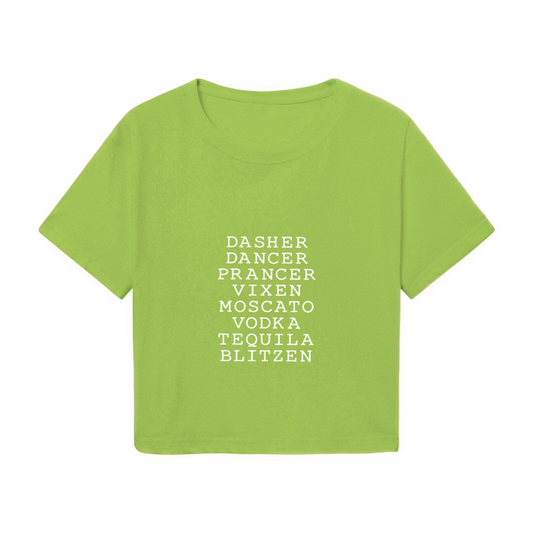 Reindeer & Cocktail Drinks Funny Christmas Party Crop Tee
