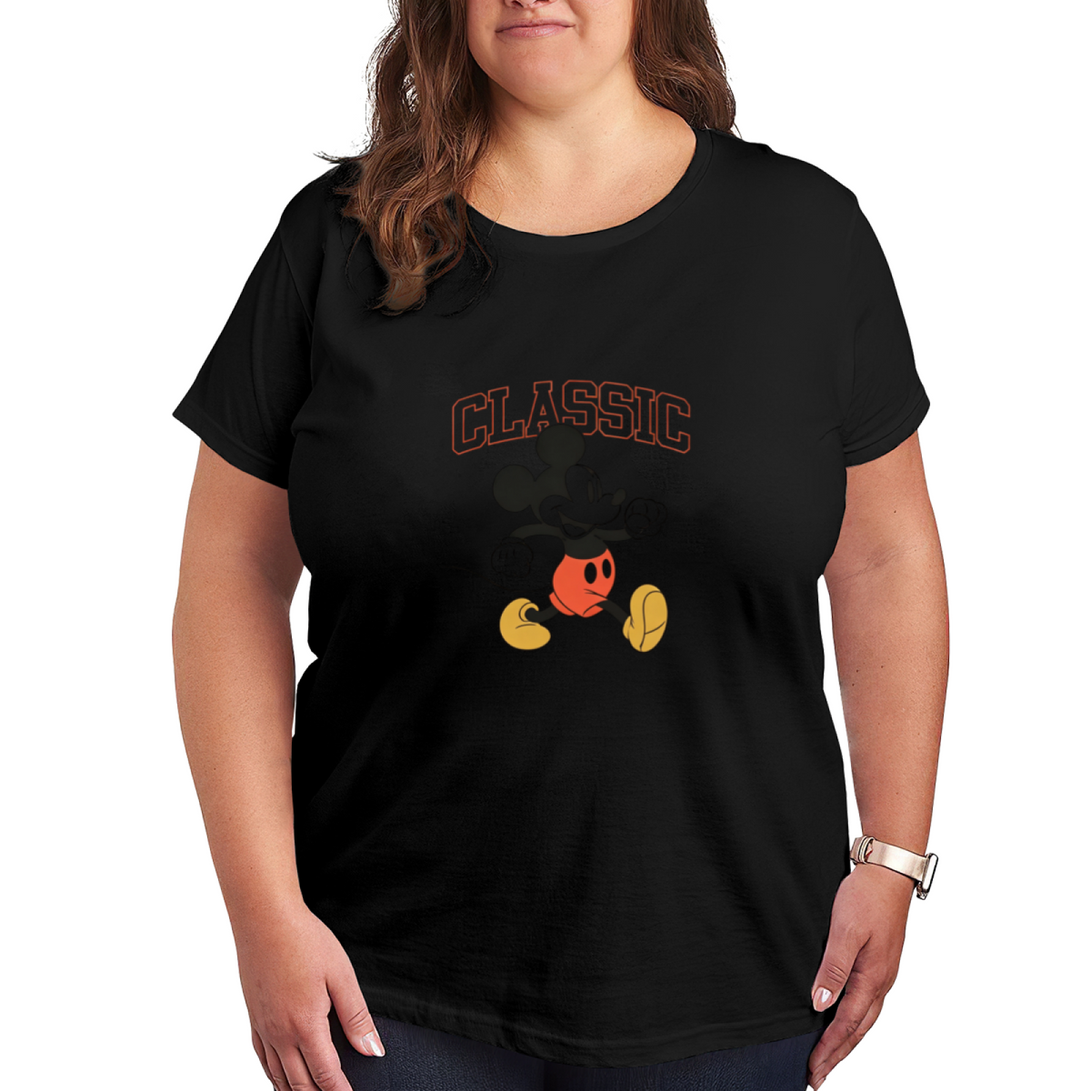 Plus Size Women Retro Classic Walking Mickey Mouse Graphic Women Tee