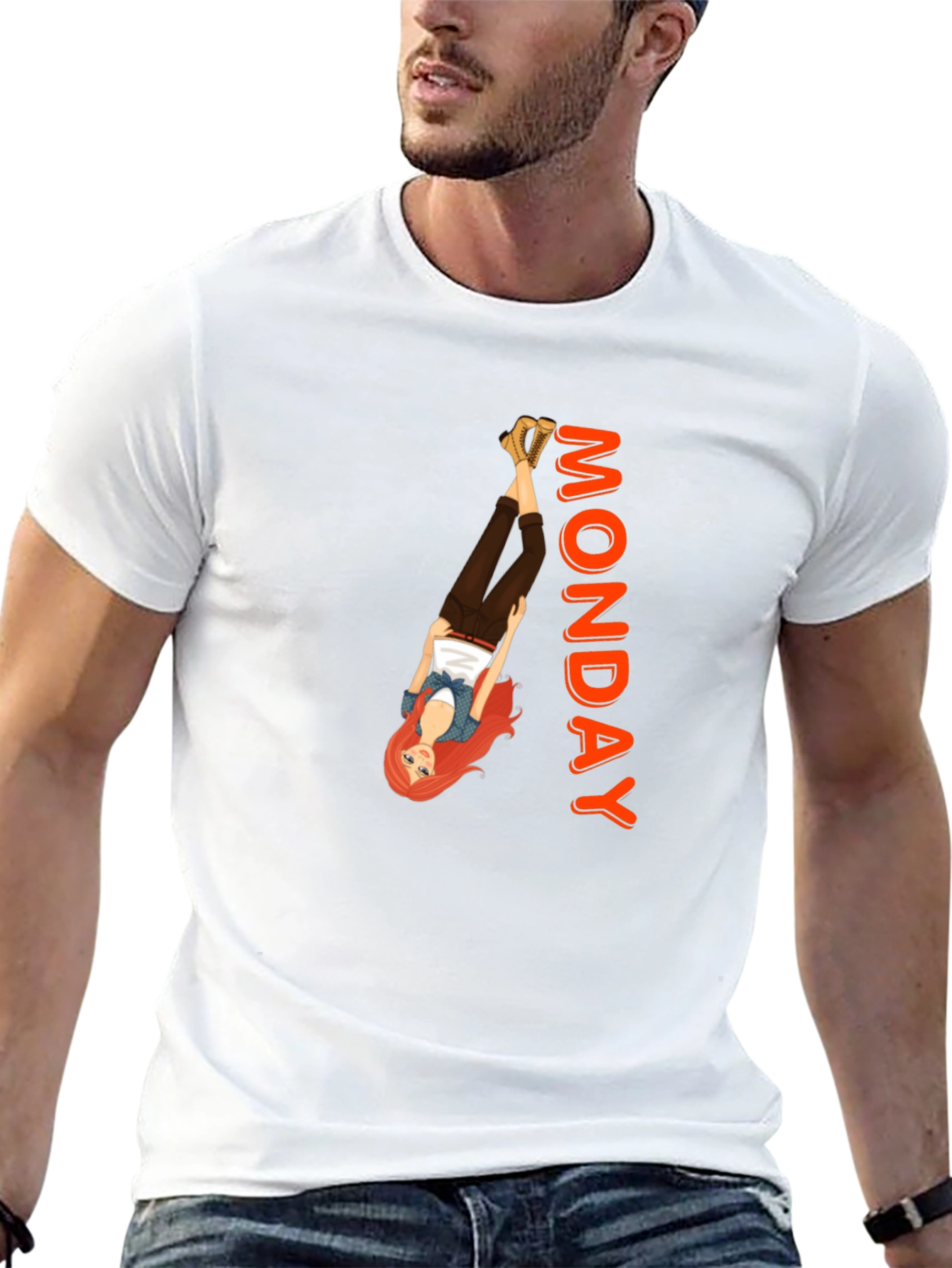 Monday Mood T-Shirt: Upside Down Girl Graphic Tee