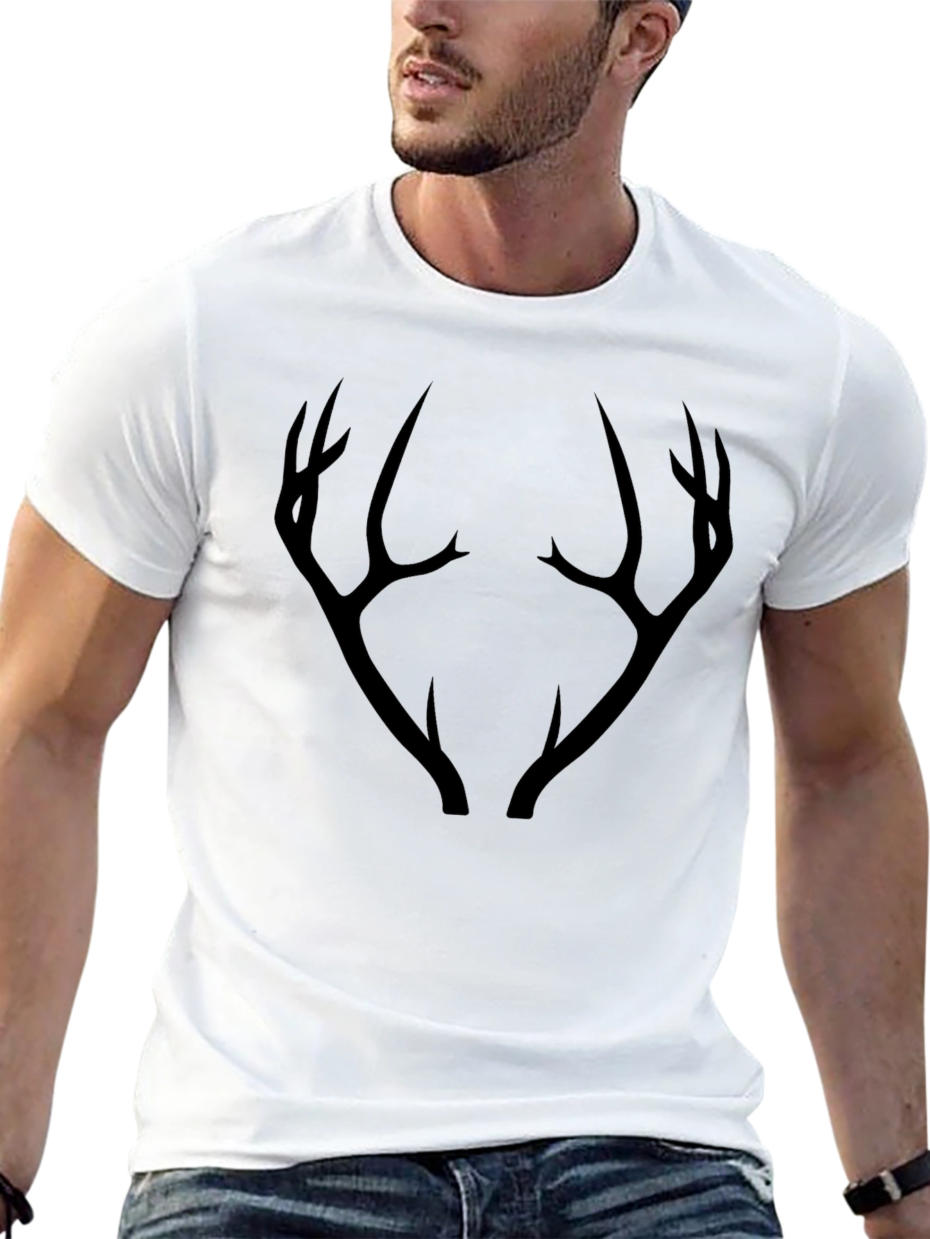 Mens Black T-Shirt with Antler Graphic