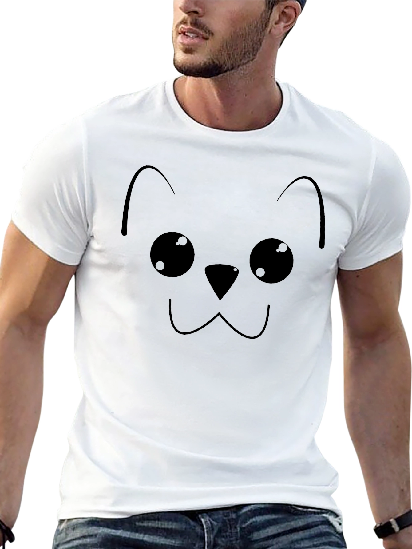 Cute Cat Face Graphic Tee - Black T-Shirt