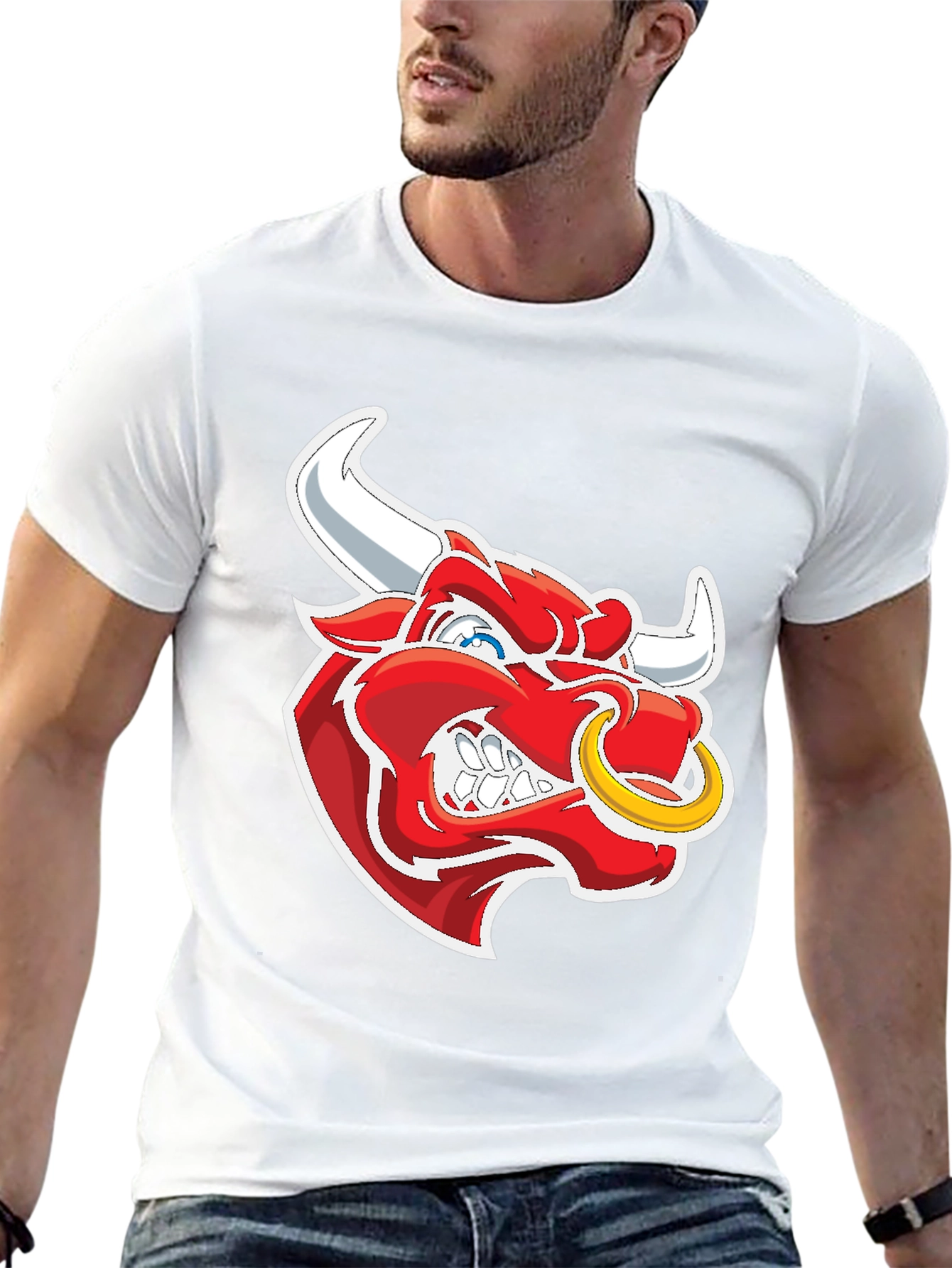 Black T-Shirt with Bull Graphic