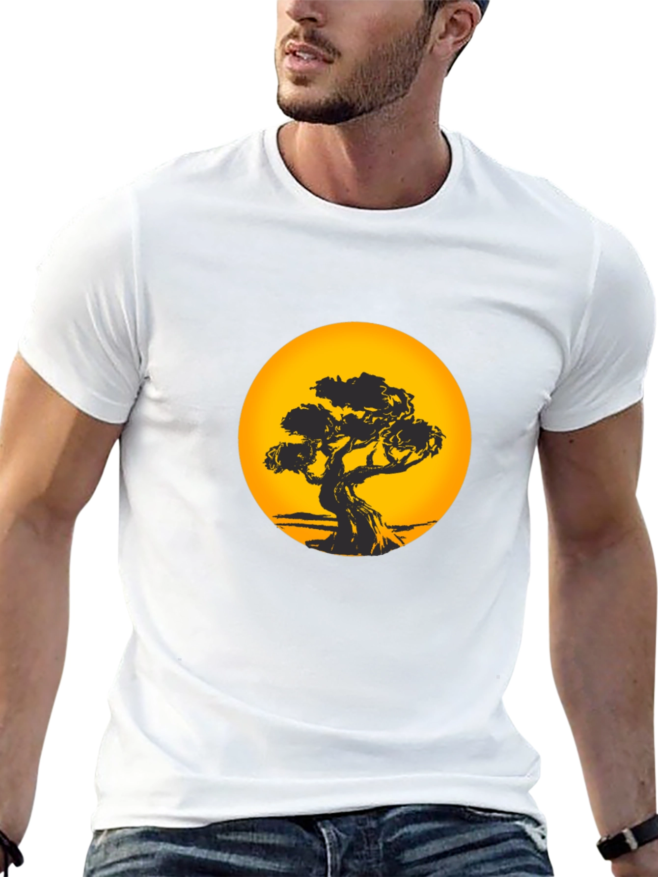 Bonsai Tree Sunset Black T-Shirt