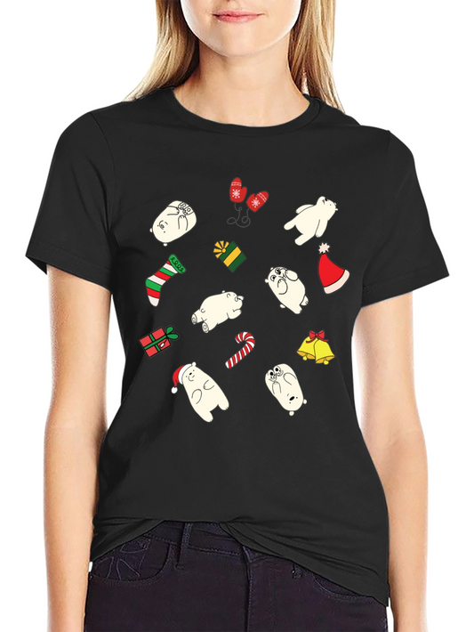 Festive Bear Christmas Graphic Tee - Black