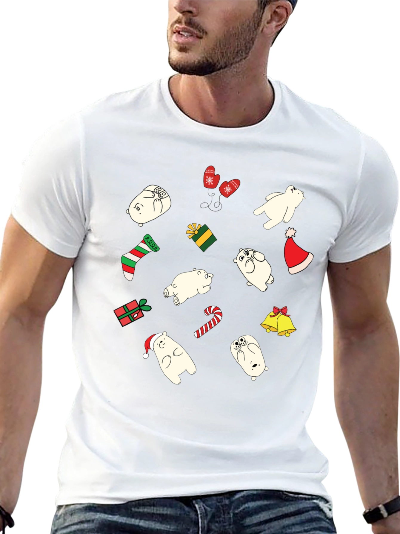Festive Bear Christmas Graphic Tee - Black